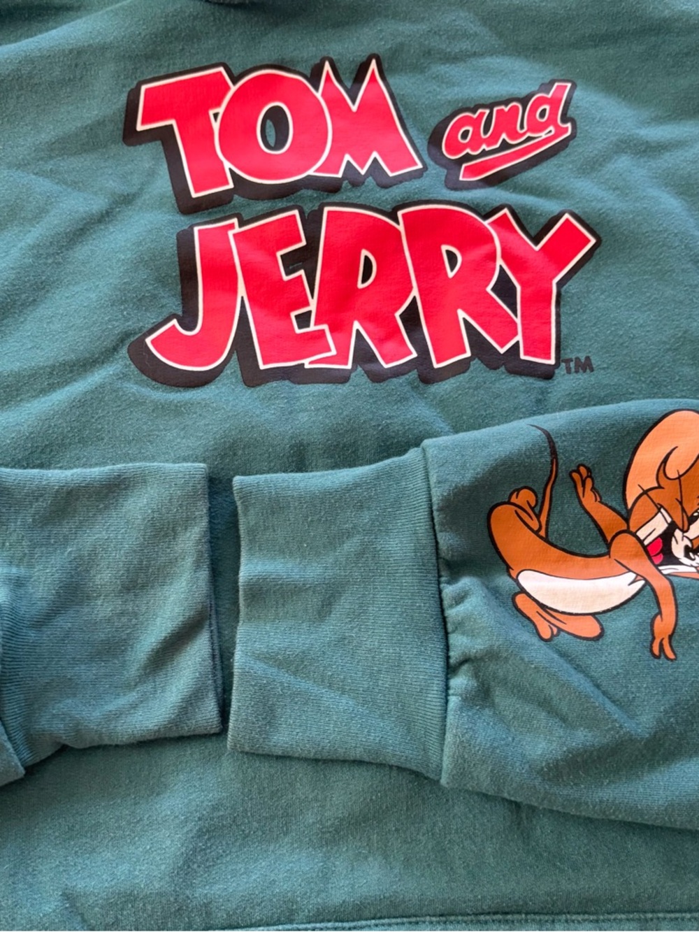 NWOT Tom & Jerry Green Pullover Hoodie Kangaroo Pocket SZ L - Picture 10 of 15